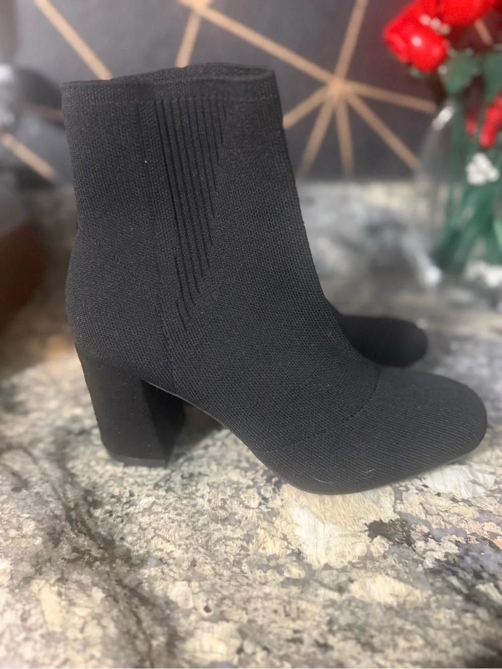 MIA Black Knit Block Heel Ankle Booties
